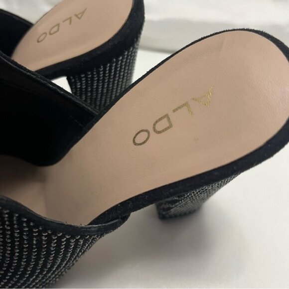 Aldo Rhinestone Crystal Embellished Mules Heels Black 7.5 - Picture 5 of 11